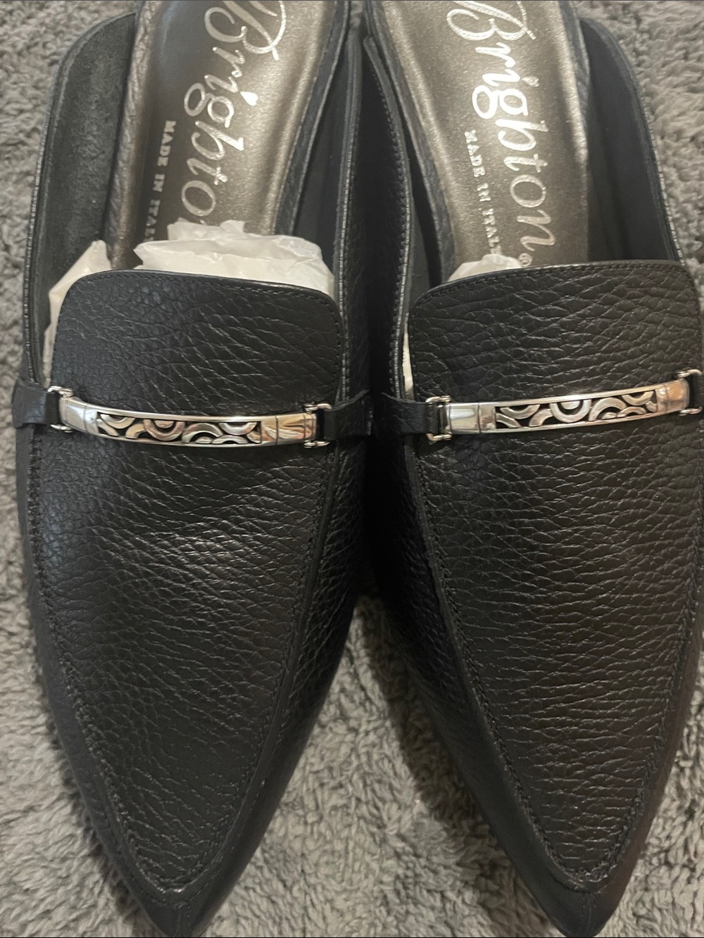 NWT’S:  Brighton Escape Black Pointed, Leather Mule with Silver-Tone Detail - Picture 4 of 5